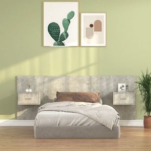 vidaXL Tăblie de pat cu dulapuri, gri beton, lemn prelucrat imagine
