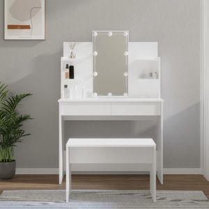 vidaXL Set măsuță de toaletă cu LED, alb, lemn prelucrat imagine