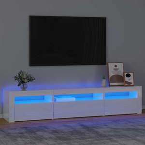 vidaXL Comodă TV cu lumini LED, alb extralucios, 195x35x40 cm imagine
