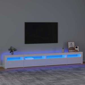 vidaXL Comodă TV cu lumini LED, alb extralucios, 270x35x40 cm imagine