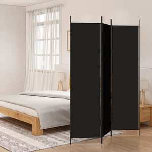vidaXL Paravan de cameră cu 3 panouri, negru, 150x200 cm, textil imagine