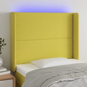 vidaXL Tăblie de pat cu LED, verde, 83x16x118/128 cm, textil imagine