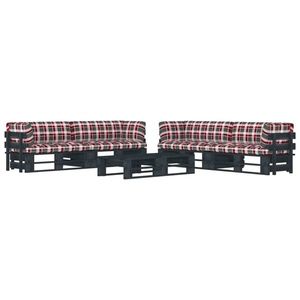 vidaXL Set mobilier paleți cu perne, 6 piese, negru, lemn pin tratat imagine