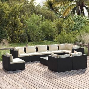 vidaXL Set mobilier de grădină cu perne, 10 piese, negru, poliratan imagine