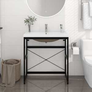 vidaXL Cadru lavoar baie cu chiuvetă încorporată, negru, fier imagine