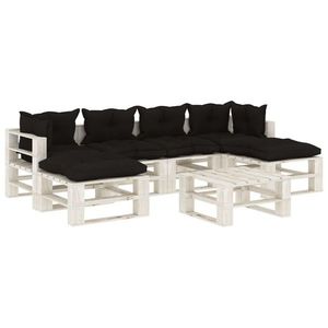 vidaXL Set mobilier de grădină din paleți cu perne negru, 7 piese, lemn imagine