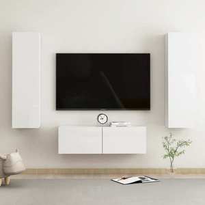 vidaXL Set dulapuri TV, 3 piese, alb extralucios, lemn prelucrat imagine