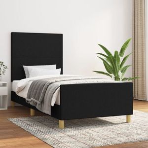 vidaXL Cadru de pat cu tăblie, negru, 90x190 cm, textil imagine