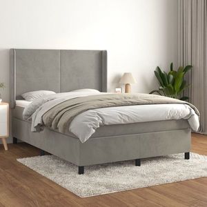 vidaXL Pat box spring cu saltea, gri deschis, 140x200 cm, catifea imagine