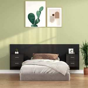 vidaXL Tăblie de pat cu dulapuri, negru, lemn prelucrat imagine