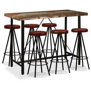 vidaXL Set mobilier bar, 7 piese lemn masiv reciclat și piele naturală imagine