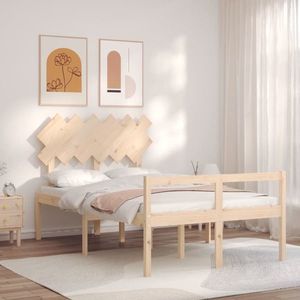 vidaXL Cadru de pat senior cu tăblie dublu mic, lemn masiv imagine