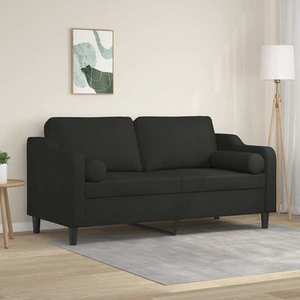 vidaXL Canapea cu 2 locuri cu pernuțe, negru, 140 cm, textil imagine