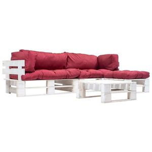 vidaXL Set mobilier de grădină din paleți cu perne roșii 4 piese lemn imagine