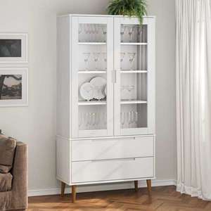 vidaXL Dulap cu vitrină, alb, 90x35x175 cm, lemn masiv de pin imagine