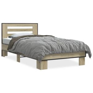 vidaXL Cadru de pat, stejar sonoma, 100x200cm, lemn prelucrat și metal imagine