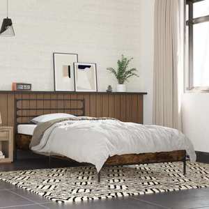 vidaXL Cadru de pat, stejar fumuriu, 90x190cm, lemn prelucrat și metal imagine