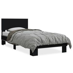 vidaXL Cadru de pat, negru, 75x190 cm, lemn prelucrat și metal imagine