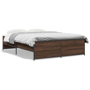 vidaXL Cadru de pat, stejar maro, 135x190 cm, lemn prelucrat și metal imagine