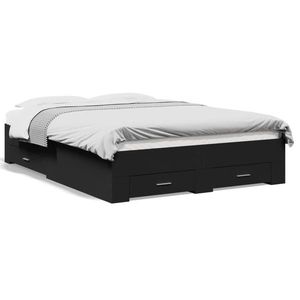 vidaXL Cadru de pat cu sertare, negru, 135x190 cm, lemn prelucrat imagine