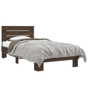 vidaXL Cadru de pat, stejar maro, 75x190 cm, lemn prelucrat și metal imagine