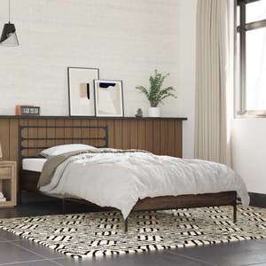 vidaXL Cadru de pat, stejar maro, 90x200 cm, lemn prelucrat și metal imagine