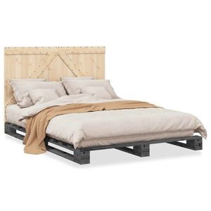 vidaXL Cadru de pat cu tăblie, gri, 140x200 cm, lemn masiv de pin imagine