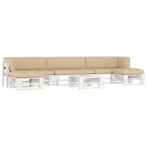vidaXL Set mobilier din paleți cu perne, 6 piese, alb, lemn pin tratat imagine