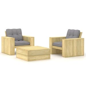 vidaXL Set mobilier de grădină cu perne, 3 piese, lemn de pin tratat imagine