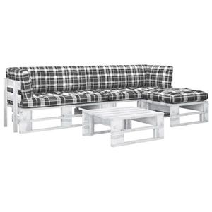 vidaXL Set mobilier din paleți cu perne, 4 piese, alb, lemn pin tratat imagine