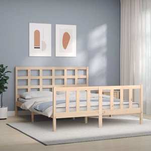 vidaXL Cadru de pat cu tăblie, lemn masiv, king size imagine