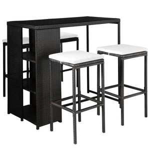 vidaXL Set mobilier bar exterior cu perne, 5 piese, negru, poliratan imagine