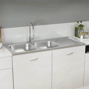 vidaXL Chiuvetă bucătărie cu 2 cuve, argintiu, 1200x600x155 mm, oțel imagine