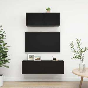 vidaXL Set dulapuri TV, 2 piese, negru, lemn prelucrat imagine