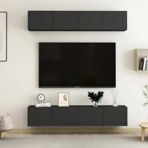 vidaXL Dulapuri TV, 4 buc., negru, 80x30x30 cm, lemn prelucrat imagine