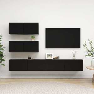 vidaXL Set dulapuri TV, 4 buc., negru, lemn prelucrat imagine