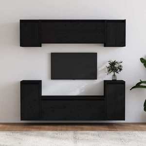 vidaXL Comode TV, 2 buc., negru, lemn masiv de pin imagine