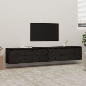 vidaXL Dulapuri de perete 2 buc, negru, 100x30x35 cm, lemn masiv pin imagine