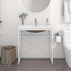 vidaXL Cadru chiuvetă de baie, cu lavoar încorporat, alb, fier imagine