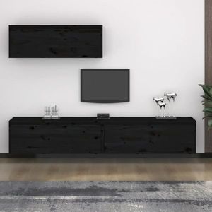 vidaXL Comode TV, 3 buc., negru, lemn masiv de pin imagine