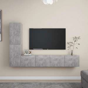 vidaXL Set de dulapuri TV, 2 piese, gri beton, lemn prelucrat imagine