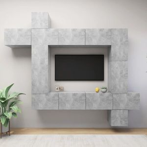 vidaXL Set de dulapuri TV, 9 piese, gri beton, lemn prelucrat imagine