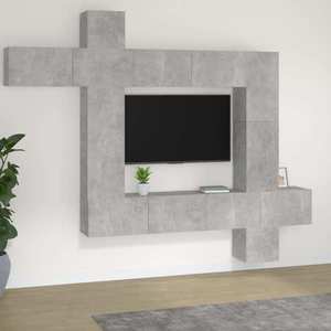 vidaXL Set comodă TV, 9 piese, gri beton, lemn prelucrat imagine