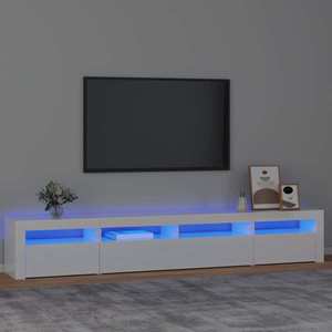 vidaXL Comodă TV cu lumini LED, alb extralucios, 240x35x40cm imagine