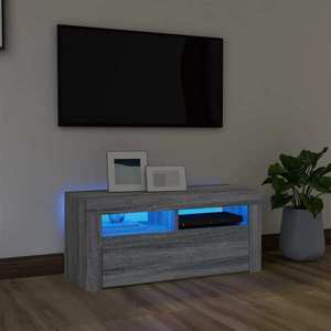 vidaXL Comodă TV cu lumini LED, gri sonoma, 90x35x40 cm imagine