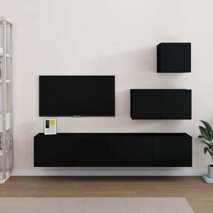 vidaXL Set dulap TV, 4 piese, negru, lemn prelucrat imagine