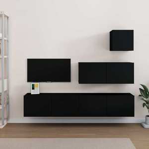 vidaXL Set dulap TV, 4 piese, negru, lemn prelucrat imagine