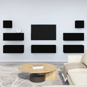 vidaXL Set dulap TV, 7 piese, negru, lemn prelucrat imagine