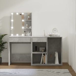 vidaXL Măsuță de toaletă cu LED și dulap, gri beton, lemn prelucrat imagine