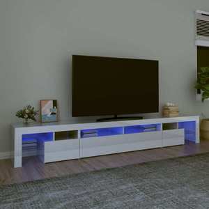 vidaXL Comodă TV cu lumini LED, alb extralucios, 260x36, 5x40cm imagine